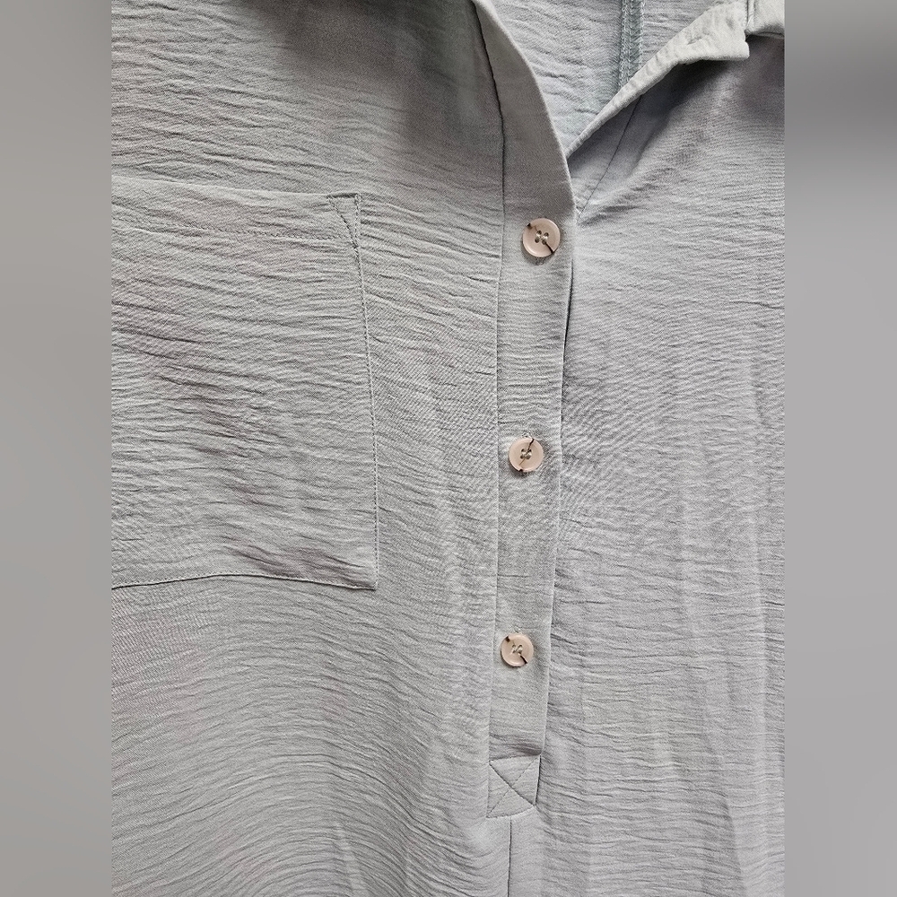 Sage Green Half Button Collared Loose Romper Size Small - Picture 6 of 9